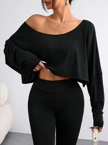 Long Sleeve Off Shoulder Crop Top